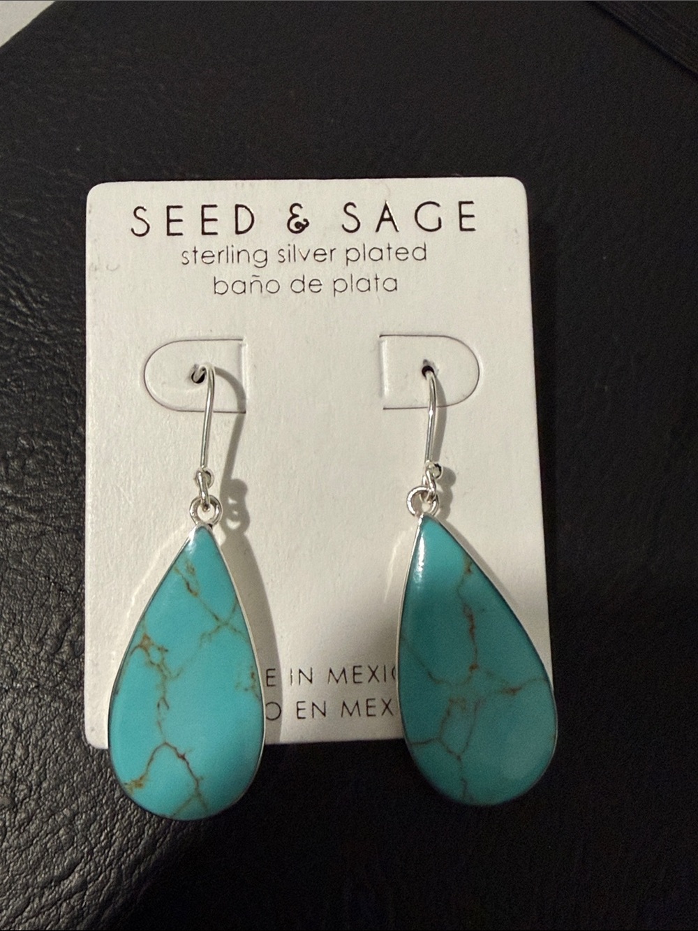 Sterling Silver Turquoise Teardrop Drop Earrings Seed & Sage NWT
